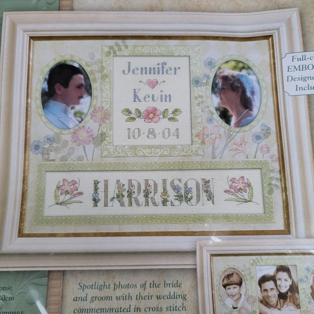 2003 Dimensions Wedding Record Finished Counted Cross Stitch Frame Kit 10To 8 in
